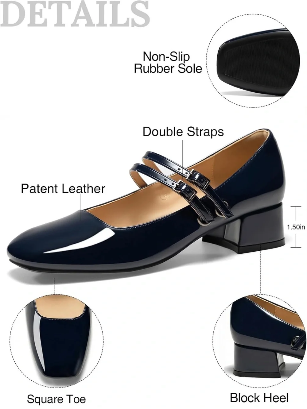 NWT GotSoft Navy Mary Jane Low Heels Double Strap Ballet Square Toe Pumps